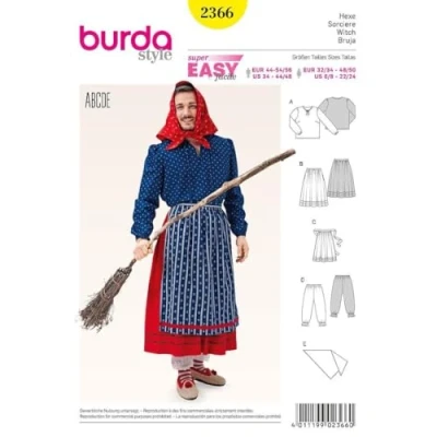Obrázek Burda 2366 střihová předloha kostým Karneval Masopust čarodějnice (dámy i pány, vel. XS XL) úroveň 1 Super Easy