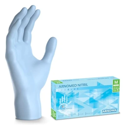Obrázek ARNOMED jednorázové rukavice světle modré 100 kusů/krabice, nitrilové M, rukavice, bez pudru, gumové latexu, na jedno použití v XS, S, L &amp; XL