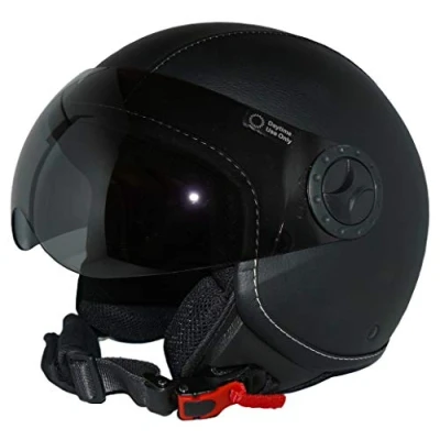 Obrázek protectWEAR Pánská helma H730 kůže Jet Motocyklová H730, S potahem z umělé v pilotním designu, černá potah kůže, EU