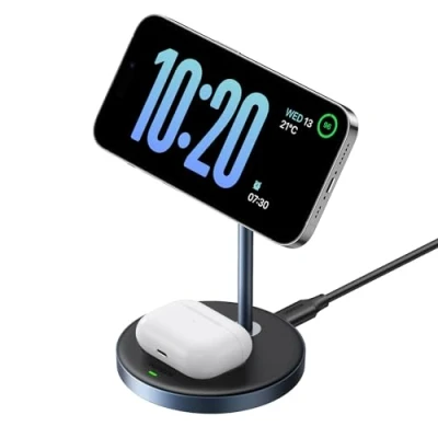 Obrázek UGREEN nabíjecí stanice MagFlow 2 v 1 kompatibilní s nabíječkou Magsafe Wireless Charger Pro iPhone 16/16 Pro/16 Max/15/14/13/12, AirPods 3/2/Pro, stojánek podporuje funkci pohotovostního