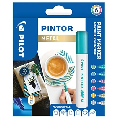 Obrázek PILOT PINTOR kreativní popisovač 6 kusů v M metalické barvy popisovače barev pro DIY projekty, téměř všechny povrchy, rychle schnoucí a dobře kryjící