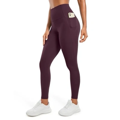 Obrázek CRZ YOGA Butterluxe dámské sportovní legíny s vysokým pasem, neprůhledné, měkké kalhoty na jógu, do tělocvičny, cvičení, kapsami 64/71 cm, Tmavá lila