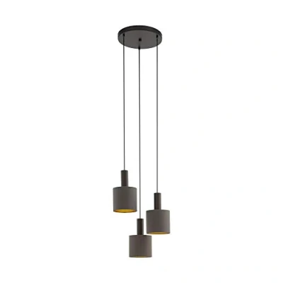 Obrázek EGLO Závěsná lampa Concessa 1, 3 žárovky textilní závěsné svítidlo, svítidlo z oceli a látky, barva: tmavě hnědá, cappuccino, zlatá, objímka: E27