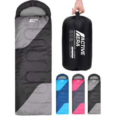 Obrázek Active Era Prémiový spací pytel mumie 250 g/m², zima a léto, 0 C až 15 C, vnitřní venkovní kempování, festivaly, pytel, odpuzující vodu, ultralehký, malý rozměr balení černý