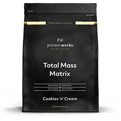 Obrázek THE PROTEIN WORKS Total Mass Matrix 475 Kalorien pro Portion Weight Gainer Shakes Zum Zunehmen 16 Servings Cookies &#039;n&#039; Cream 2kg