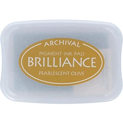 Obrázek Tsukineko Brilliance Stempelkissen zum Stempeln grün, perloliv groß archivierbar, deckend, wasserfest Prägung, Perlglanz Olivgrün, pad Size: 7,6 x 4,7 cm