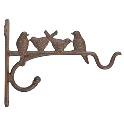 Obrázek Esschert Design Hanging Basket háčky motivy ptáků, 4,9 x 25 20 cm, závěsné zařízení, z litiny, s ptačími figurkami a dvěma háčky, montážní děrování