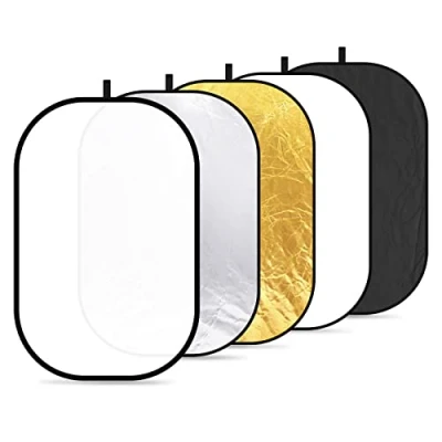 Obrázek NEEWER 5 v 1 reflektor 40&quot;x60&quot;/100 x 150 cm světelný pro fotografování, přenosný skládací multifunkční disk s kapsou průsvitný, stříbrný, zlatý, černý, bílý difuzor studiové a venkovní