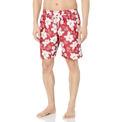 Obrázek Amazon Essentials Herren Badehose, Schnell Trocknend, 23 cm, Rot Hibiskusblume, S