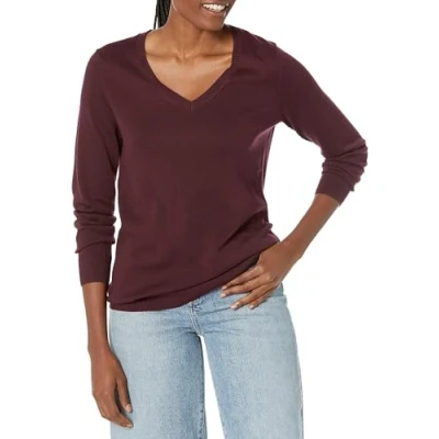 Obrázek Amazon Essentials Damen Leichter, Langärmeliger Pullover Mit V Ausschnitt, Klassischer Schnitt (Erhältlich In Übergröße), Dunkles Burgunderrot, XS