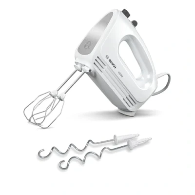 Obrázek Bosch Ruční mixér CleverMixx MFQ24200, 2 metličky, vhodné do myčky, 4 stupně, lehký, tichý, 400 W bílý / ušlechtilá ocel