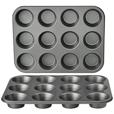 Obrázek Amazon Basics Kulatý plech na muffiny, nepřilnavý povrch, karbonová ocel, balení po 2 kusech, šedý, 13,9&quot; x 10,55&quot; 1,22&quot;