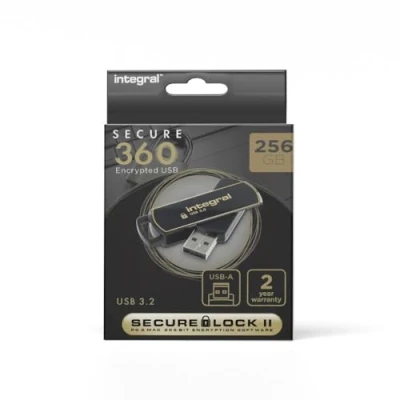 Obrázek Integral 256GB Secure360 256 Bit Software Encrypted 3.0 USB Stick Funktionierende &amp; verschlüsselte Doppelpartition, intelligenter Schutz vor Passwortangriffen 360 Grad drehbares Gehäuse
