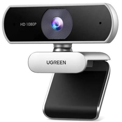 Obrázek UGREEN webkamera Full HD 1080P/30fps USB A s mikrofonem pro PC, automatická korekce světla, zobrazení 85, živé streamování, videohovory, konferenční spínač 2 (stříbrošedá)