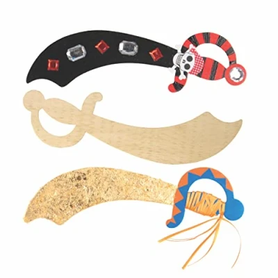 Obrázek Baker Ross EF695 Pirátský meč ze dřeva pro děti k dekoraci dětské narozeniny a party (4 kusy), 28 cm, barva