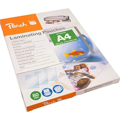 Obrázek Peach laminovací fólie A4 80 mic 100 kapes lesklá prémiová kvalita pro nejlepší výsledky kompatibilní s přístroji všech značkových výrobců PP580 02