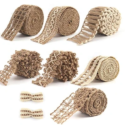 Obrázek VGOODALL dekorační jutová stuha, 7 rolí vintage stuha pro plenkový dort váza dekorace scrapbooking svatba tvoření