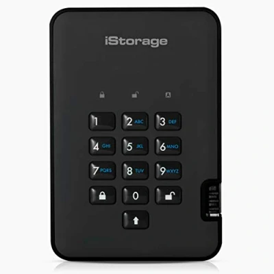 Obrázek iStorage diskAshur2 HDD 5TB černý bezpečný přenosný pevný disk chráněný heslem prachotěsný a vodotěsný hardwarové šifrování