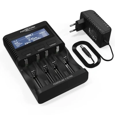Obrázek ANSMANN Nabíječka baterií pro 1 4 AAA AA C D NiMH akumulátory &amp; Li Ion velikost 10340 až 26650, nabíjecí programy, nabíjení přes USB přípojku powerbanka Smartphone