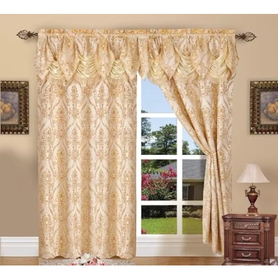Obrázek Elegant Comfort Penelopie Jacquard Look Curtain Panel Set, 54 by 84 Inch, Beige, Set of 2