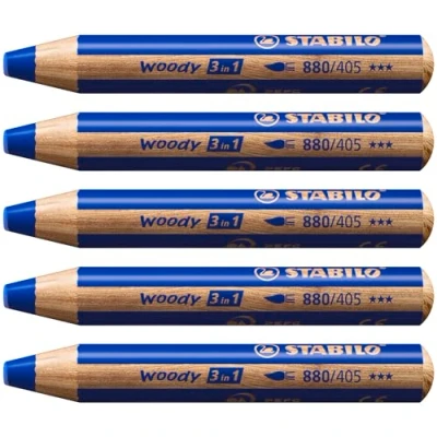 Obrázek Pastelka, vodová a vosková křída STABILO woody 3 v 1 balení 5 ks ultramarínová modrá