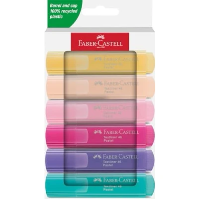 Obrázek FABER CASTELL 251656 Sada zvýrazňovačů 46, 6 pastelových s klínovým hrotem dlouhou životností, šířka linky 1 5 mm, doplňovací