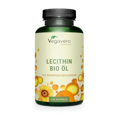 Obrázek BIO lecitinové kapsle 1800 mg slunečnice lecitin VEGAN lisované za studena 15% fosfatidylcholin Sunflower žádný sójový 120 kapslí Vegavero®