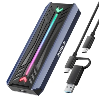 Obrázek Inateck RGB M.2 NVMe SATA SSD kryt 10 Gbps, USB 3.2 Gen 2 podporuje UASP Trim pro NVME/SATA SSDs 2230/2242/2260/2280(M Key/B+M Key), instalace bez nářadí (až 4 TB), FE2024