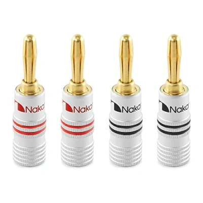 Obrázek Nakamichi 24K pozlacený konektor banánů 12 AWG 18 Gauge velikost 4 mm pro reproduktory zesilovač Hi Fi AV přijímač stereo domácí kino audio kabel šroubovací kusy (2 páry)