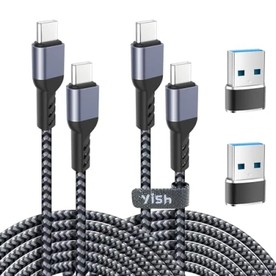 Obrázek YISH kabel USB C na USBC: 65 W 3A nabíjecí Rychlonabíječka 2 kusy 2M Nylon datový USBC to kompatibilní s iPhone 16 15 Pro Samsung Galaxy S24 S23 iPad MacBook Pro/Air Pixel