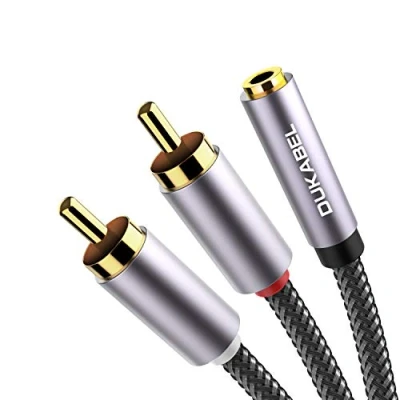 Obrázek DuKabel Cinch jack adaptér 3,5 mm zdířka na 2 X Chinch konektor Stereo Audio Y červený bílý kabel s 99. 99% 4N OFC a 3 odstíněním Top Series (30cm)