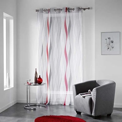 Obrázek douceur d&#039;Intérieur ONDULYS záclony s očky, polyester, červená, 140 x 240 cm