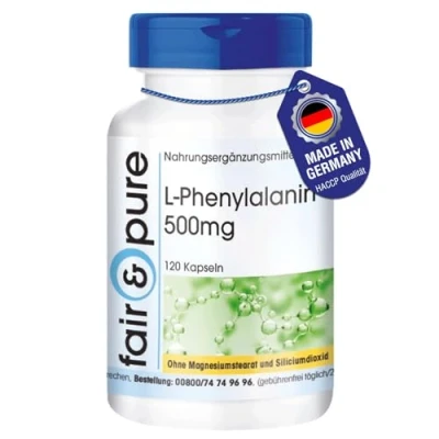 Obrázek Fair &amp; Pure® L fenylalanin 500 mg 120 kapslí esenciální aminokyselina bez stearátu hořečnatého veganský