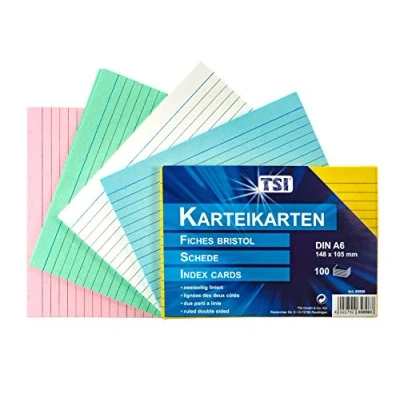 Obrázek TSI Kartotéční lístky barevně tříděné, balení 100 kusů, linkované, velikost: DIN A6 (148 x 105 mm), č. 65896