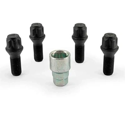 Obrázek H&amp;R Sada zámků na ráfky M14x1. 25x28mm kuželový svazek černý 4 šrouby zámek ráfku vč. adaptéru