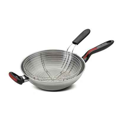 Obrázek Lagostina Linea Rossa Induktions Wok mit Frittierkorb, Edelstahl, rot, schwarz, 28 cm