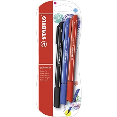 Obrázek Plstěné pero STABILO pointMax balení 3 ks ultramarínová modrá, černá, karmínová
