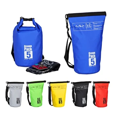 Obrázek Relaxdays Ocean Pack, 5 l, vodotěsný, balicí pytel, lehký Dry Bag, kajak, suchá taška, plachtění, lyže, snowboarding, barva, Modrá (modrá), Školní batoh