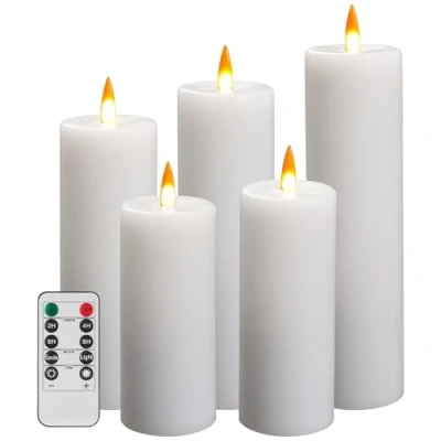Obrázek Da by LED svíčky, analogové světlo svíčky plamene, na baterie, funkce časovače s dálkovým ovládáním, pravý vosk. Sada 5 kusů.