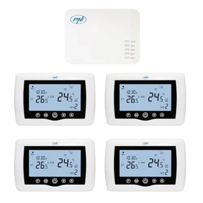 Obrázek Chytrý termostat PNI CT440 bezdrátový, s Wi Fi, ovládání 4 zón přes internet, pro topná zařízení, čerpadla, magnetické ventily, aplikace TuyaSmart