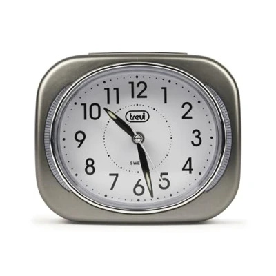 Obrázek Trevi Retro Nachttischwecker Reisewecker mit LED Hintergrundbeleuchtung und leisem Sweep Sekundenzeiger, grau, 10 x 3,6 8 cm