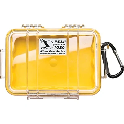 Obrázek Peli 1020 Micro Case, vodotěsný ochranný box pro malé věci, certifikace IP67, objem 0,5 l, průhledná/žlutá gumová vložka