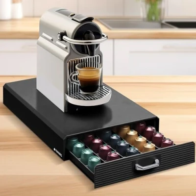 Obrázek Navaris Držák na kapsle pro Nespresso a jiné uložení 50 kávových kapslí do kávovaru úložný box v černé barvě