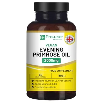 Obrázek Pupalkový olej 1000 mg s vitamínem E a B6 90 kapslí čistý lisovaný za studena I GLA v jedné kapsli zdraví žen prémiová kvalita Vyrobeno ve Velké Británii od Prowise Healthcare