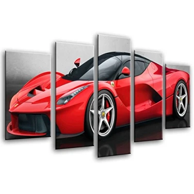 Obrázek Nástěnný obraz sportovní vůz, červený Ferrari, 165 x 62 cm, dřevěný potisk formát XXL umělecký tisk, ref. 26436
