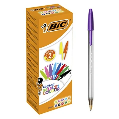 Obrázek BIC Sada kuličkových per Cristal Multi Colour, v 10 barvách, tloušťka linky 0,42 mm, balení po 20 kusech, ideální do kanceláře, domácí kanceláře nebo školy