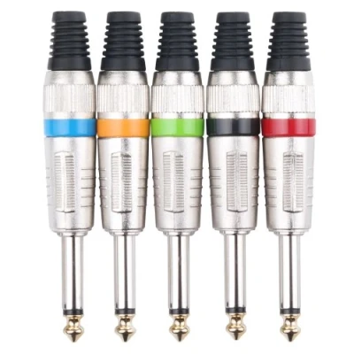 Obrázek Pronomic Sada konektorů 6,3 mm jack 5 kusů (pro montáž kabelů, montáž, vysoce kvalitní upínací kleště odlehčení tahu, stabilní kryt tlakového odlitku) barevný