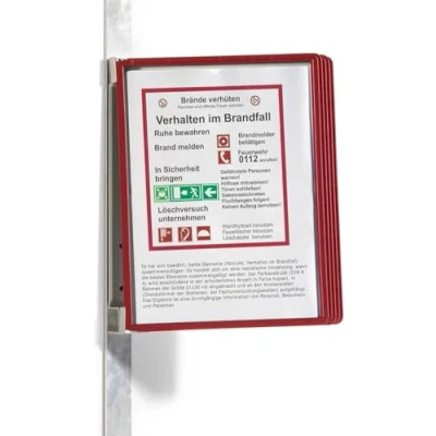 Obrázek Durable Nástěnný držák na vizuální tabuli (Vario Magnet Wall 5, s 5 průhlednými tabulkami A4) červený, 591403
