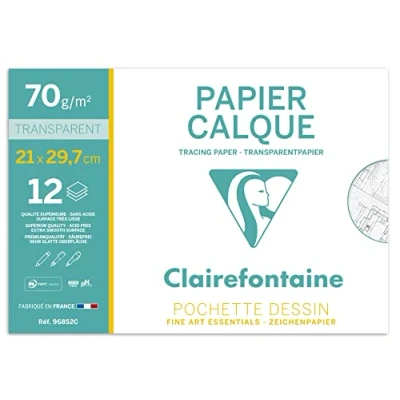 Obrázek Clairefontaine 96852C Mappe Transparentpapier (DIN A4, 21 x 29,7 cm, 70/75 g, 12 Blatt, ideal für technische Zeichnen) transparent