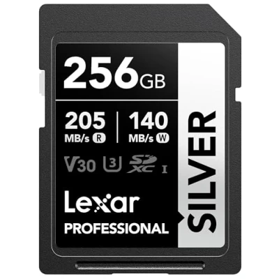 Obrázek Lexar Stříbrná SD karta 256 GB, UHS I SDXC 205 MB/s rychlost čtení 140 Write Speed, V30, U3, C10, 4K UHD Video, s Lifetime Data Recovery